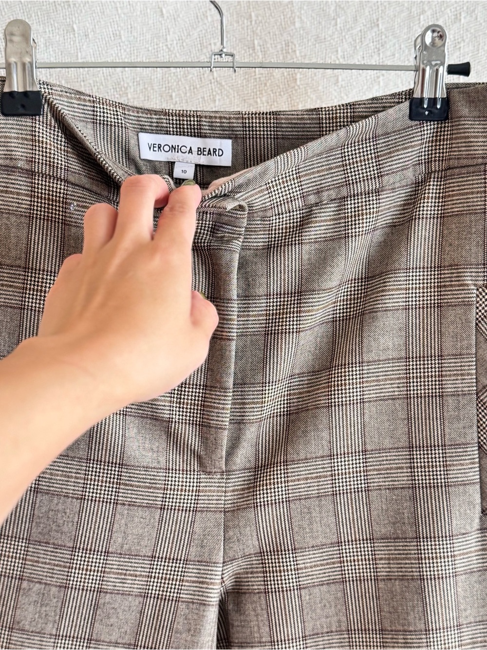 VERONICA BEARD Tan and Brown Plaid Dress Pants